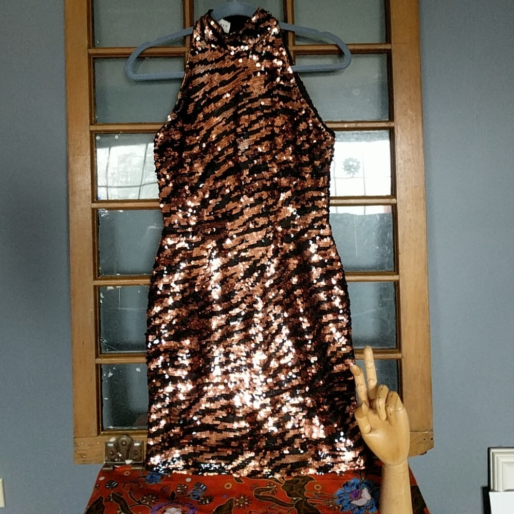 VINTAGE bronze and black sequin dress